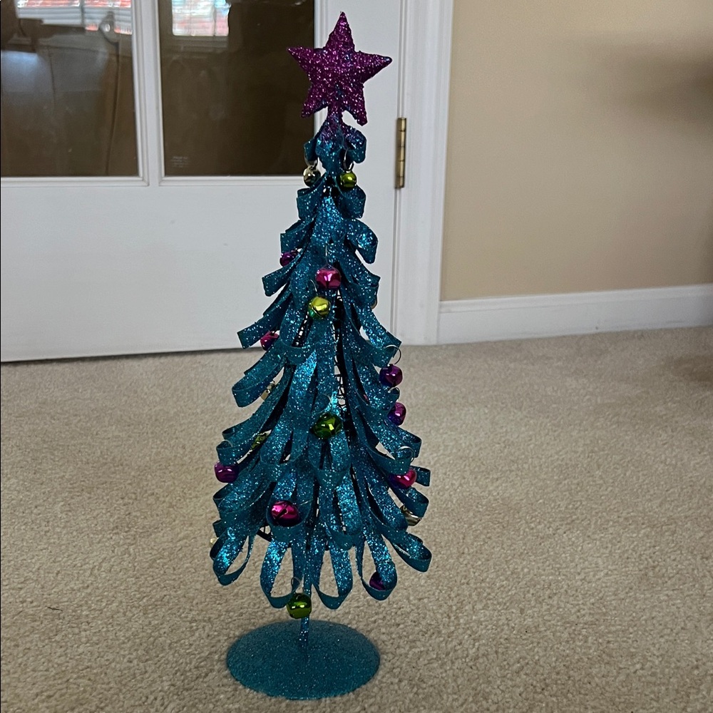 Glittery Blue Holiday Tree with Purple Star - SFH
